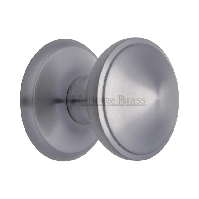 This is an image of a Heritage Brass - Round Centre Door Knob 3" Satin Chrome Finish, v900-sc that is available to order from T.H Wiggans Ironmongery in Kendal.