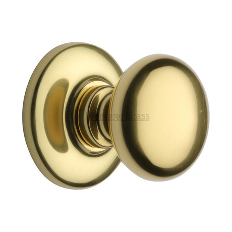 This is an image of a Heritage Brass - Centre Door Knob Round Design 3" Polished Brass Finish, v901-pb that is available to order from T.H Wiggans Ironmongery in Kendal.