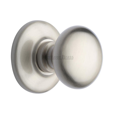 This is an image of a Heritage Brass - Centre Door Knob Round Design 3" Satin Nickel Finish, v901-sn that is available to order from T.H Wiggans Ironmongery in Kendal.