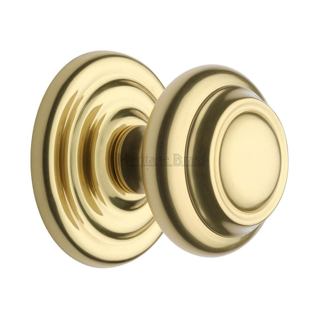 This is an image of a Heritage Brass - Centre Door Knob Round Design 3 1/2" Polished Brass Finish, v905-pb that is available to order from T.H Wiggans Ironmongery in Kendal.