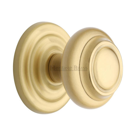 This is an image of a Heritage Brass - Centre Door Knob Round Design 3 1/2" Satin Brass Finish, v905-sb that is available to order from T.H Wiggans Ironmongery in Kendal.