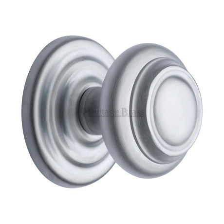 This is an image of a Heritage Brass - Centre Door Knob Round Design 3 1/2" Satin Chrome Finish, v905-sc that is available to order from T.H Wiggans Ironmongery in Kendal.