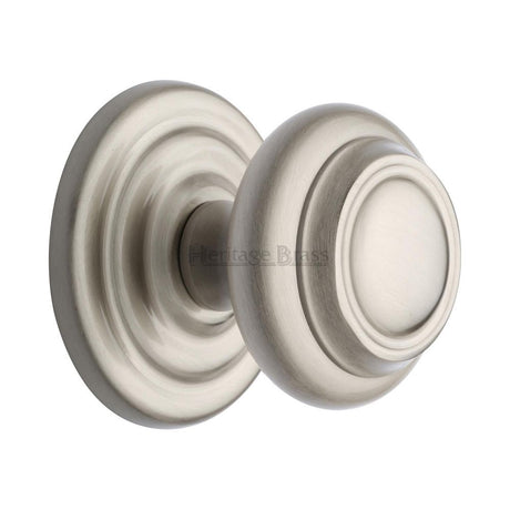 This is an image of a Heritage Brass - Centre Door Knob Round Design 3 1/2" Satin Nickel Finish, v905-sn that is available to order from T.H Wiggans Ironmongery in Kendal.