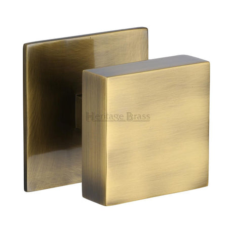 This is an image of a Heritage Brass - Centre Door Knob Square Design 3" Antique Brass Finish, v908-at that is available to order from T.H Wiggans Ironmongery in Kendal.