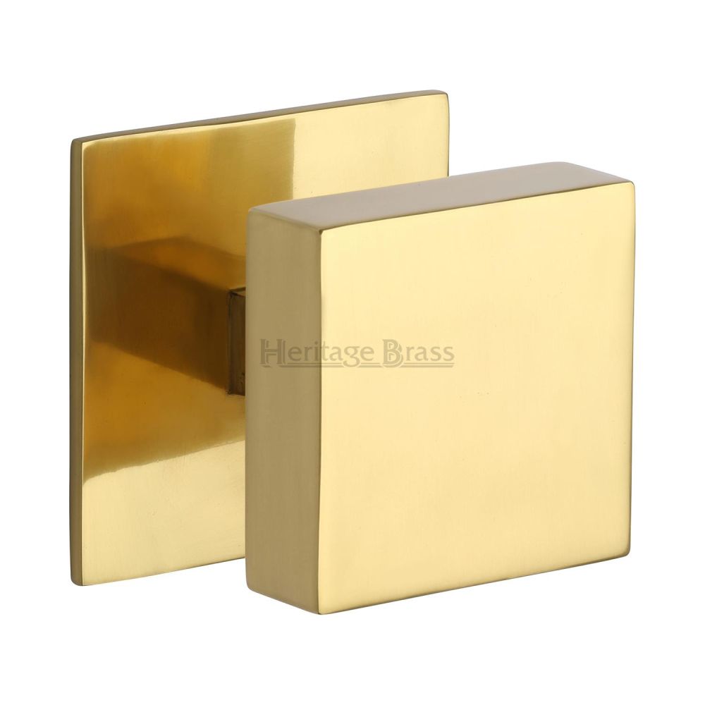 This is an image of a Heritage Brass - Centre Door Knob Square Design 3" Polished Brass Finish, v908-pb that is available to order from T.H Wiggans Ironmongery in Kendal.