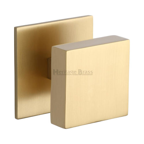 This is an image of a Heritage Brass - Centre Door Knob Square Design 3" Satin Brass Finish, v908-sb that is available to order from T.H Wiggans Ironmongery in Kendal.