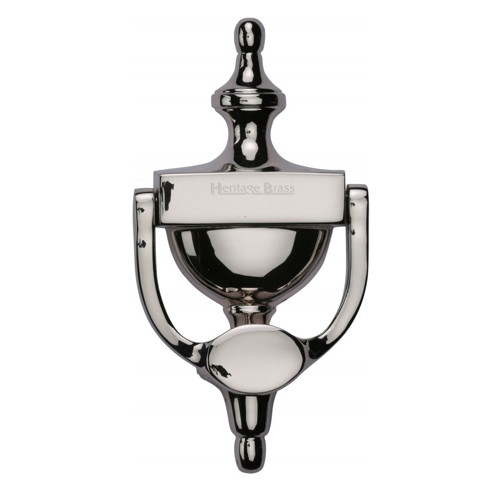 This is an image of a Heritage Brass - Urn Knocker 7 1/4" Polished Nickel Finish, v910-195-pnf that is available to order from T.H Wiggans Ironmongery in Kendal.