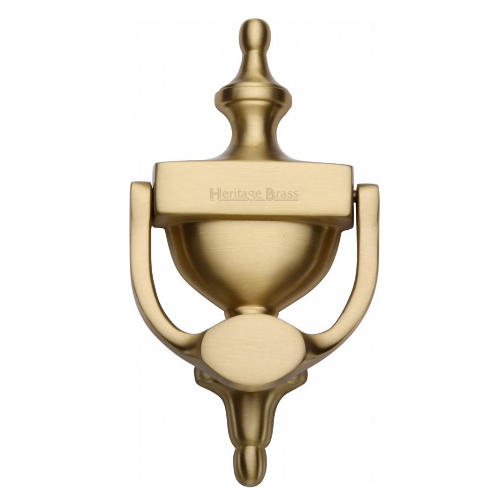 This is an image of a Heritage Brass - Urn Knocker 7 1/4" Satin Brass Finish, v910-195-sb that is available to order from T.H Wiggans Ironmongery in Kendal.