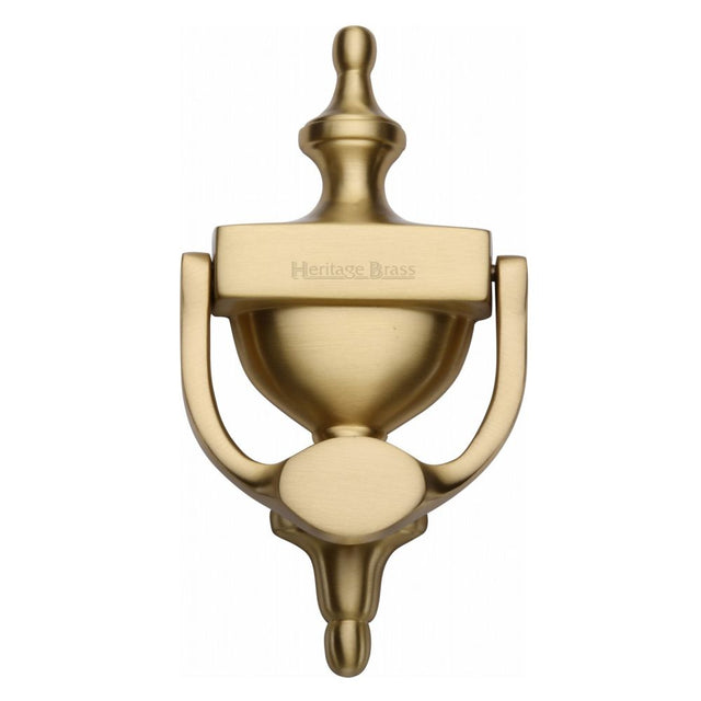 This is an image of a Heritage Brass - Urn Knocker 7 1/4" Satin Brass Finish, v910-195-sb that is available to order from T.H Wiggans Ironmongery in Kendal.