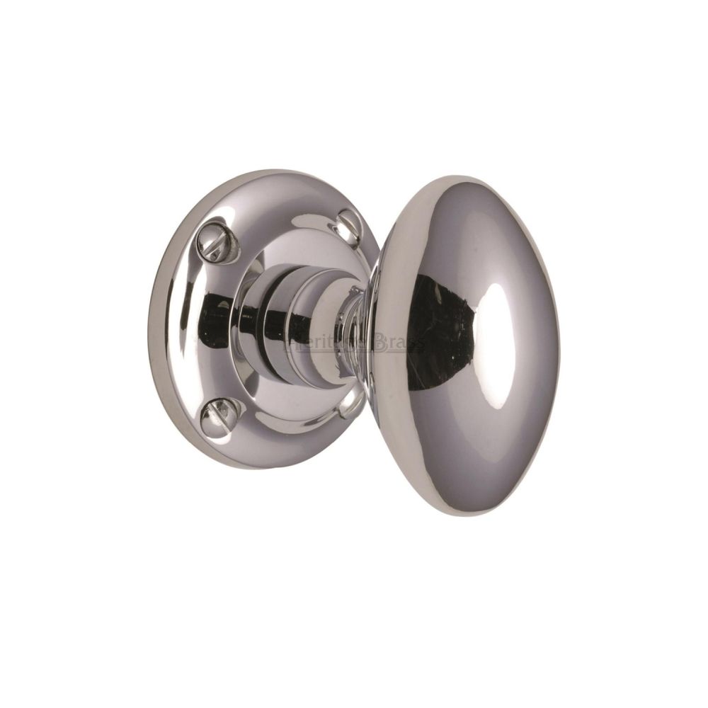 This is an image of a Heritage Brass - Mortice Knob on Rose Suffolk Design Polished Chrome Finish, v960-pc that is available to order from T.H Wiggans Ironmongery in Kendal.