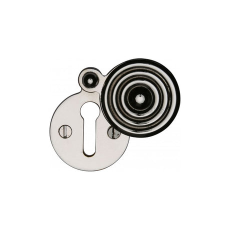 This is an image of a Heritage Brass - Covered Keyhole Reeded Polished Nickel Finish, v972-pnf that is available to order from T.H Wiggans Ironmongery in Kendal.