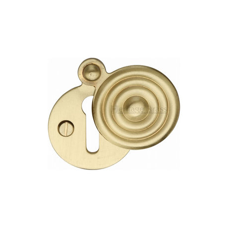 This is an image of a Heritage Brass - Covered Keyhole Reeded Satin Brass Finish, v972-sb that is available to order from T.H Wiggans Ironmongery in Kendal.