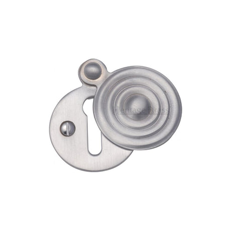This is an image of a Heritage Brass - Covered Keyhole Reeded Satin Chrome Finish, v972-sc that is available to order from T.H Wiggans Ironmongery in Kendal.
