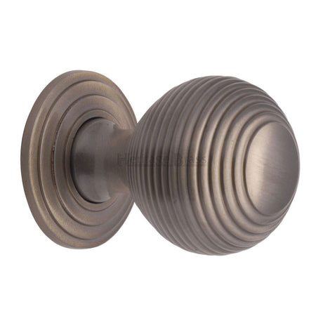 This is an image of a Heritage Brass - Cabinet Knob Reeded Design 32mm Satin Nickel Finish, v973-32-sn that is available to order from T.H Wiggans Ironmongery in Kendal.