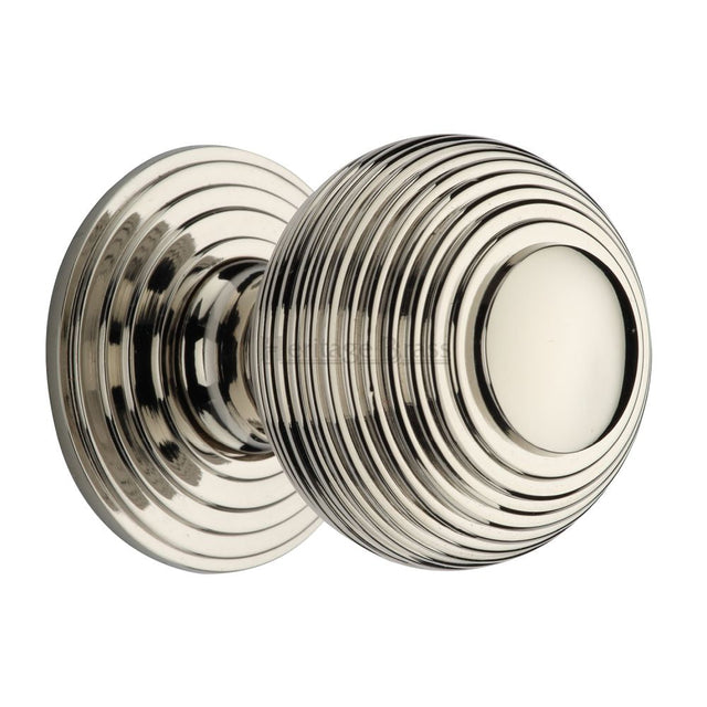 This is an image of a Heritage Brass - Cabinet Knob Reeded Design 38mm Polished Nickel Finish, v973-38-pnf that is available to order from T.H Wiggans Ironmongery in Kendal.