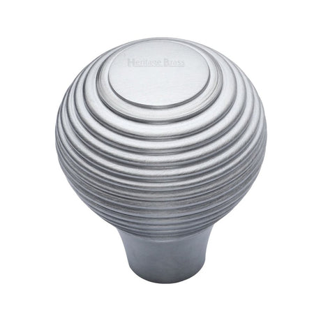 This is an image of a Heritage Brass - Cabinet Knob Reeded Design 32mm Satin Chrome Finish, v974-32-sc that is available to order from T.H Wiggans Ironmongery in Kendal.