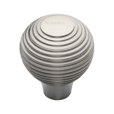 This is an image of a Heritage Brass - Cabinet Knob Reeded Design 32mm Satin Nickel Finish, v974-32-sn that is available to order from T.H Wiggans Ironmongery in Kendal.