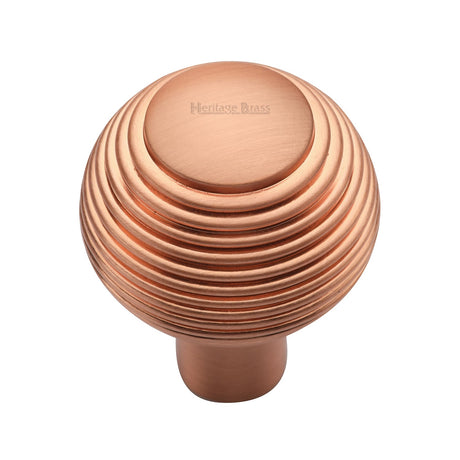 This is an image of a Heritage Brass - Cabinet Knob Reeded Design 32mm Satin Rose Gold finish, v974-32-srg that is available to order from T.H Wiggans Ironmongery in Kendal.