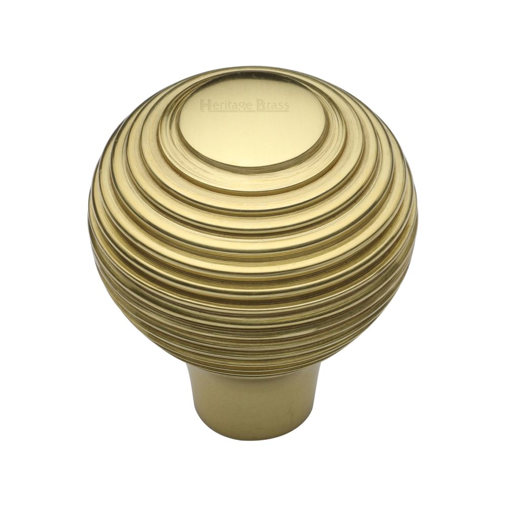 This is an image of a Heritage Brass - Cabinet Knob Reeded Design 38mm Polished Brass Finish, v974-38-pb that is available to order from T.H Wiggans Ironmongery in Kendal.