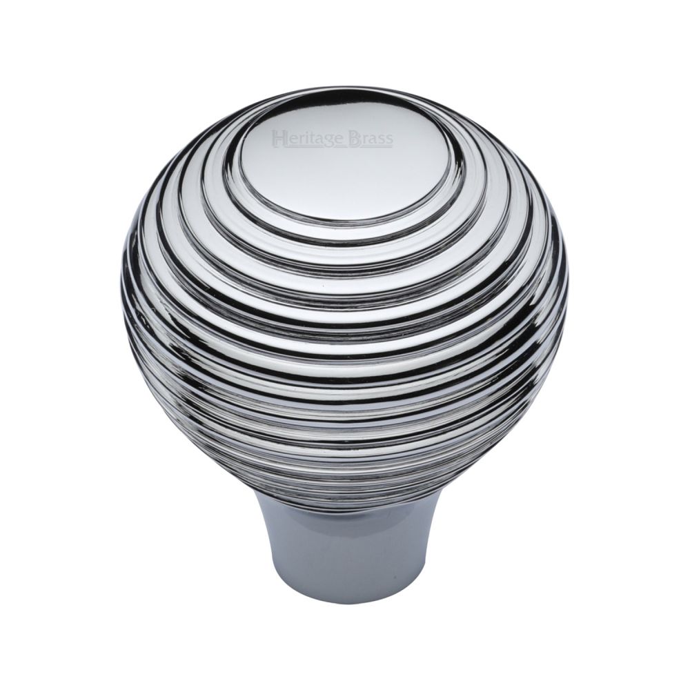 This is an image of a Heritage Brass - Cabinet Knob Reeded Design 38mm Polished Chrome Finish, v974-38-pc that is available to order from T.H Wiggans Ironmongery in Kendal.