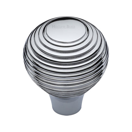 This is an image of a Heritage Brass - Cabinet Knob Reeded Design 38mm Polished Chrome Finish, v974-38-pc that is available to order from T.H Wiggans Ironmongery in Kendal.
