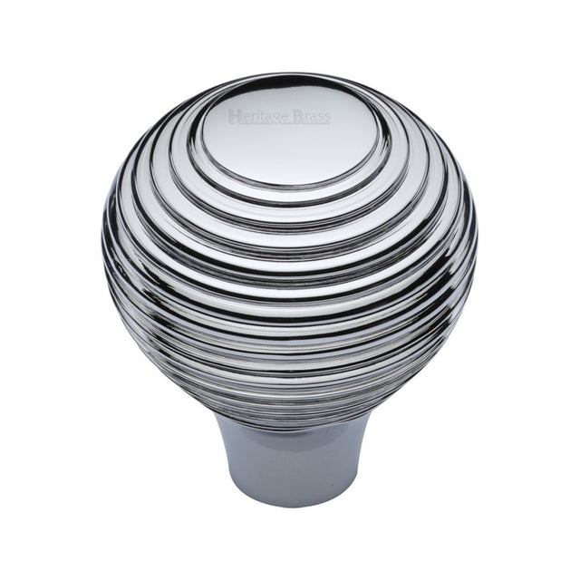 This is an image of a Heritage Brass - Cabinet Knob Reeded Design 38mm Polished Chrome Finish, v974-38-pc that is available to order from T.H Wiggans Ironmongery in Kendal.
