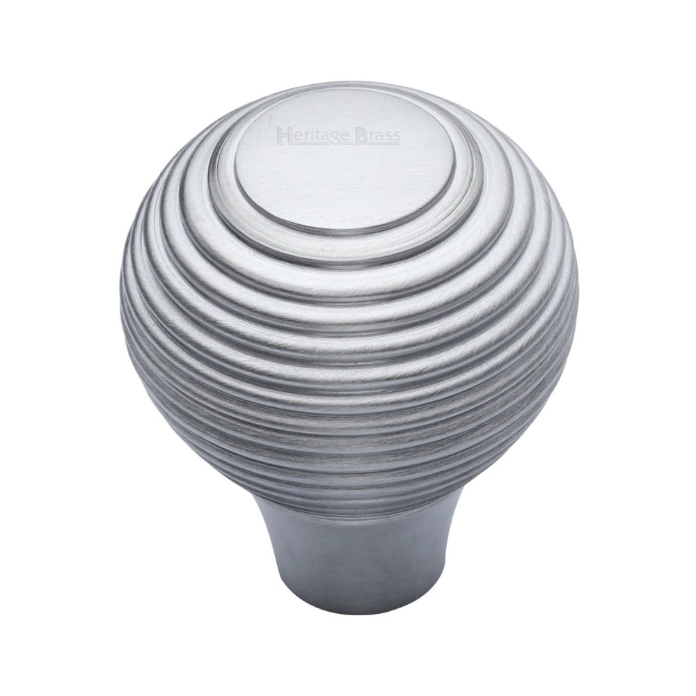 This is an image of a Heritage Brass - Cabinet Knob Reeded Design 38mm Satin Chrome Finish, v974-38-sc that is available to order from T.H Wiggans Ironmongery in Kendal.