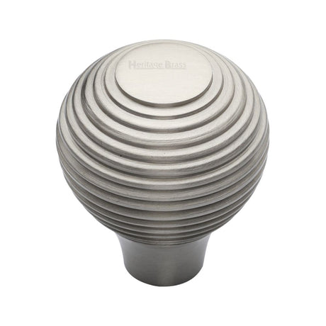 This is an image of a Heritage Brass - Cabinet Knob Reeded Design 38mm Satin Nickel Finish, v974-38-sn that is available to order from T.H Wiggans Ironmongery in Kendal.