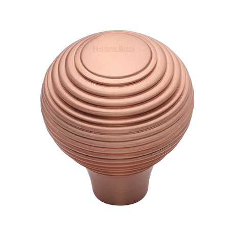 This is an image of a Heritage Brass - Cabinet Knob Reeded Design 38mm Satin Rose Gold finish, v974-38-srg that is available to order from T.H Wiggans Ironmongery in Kendal.
