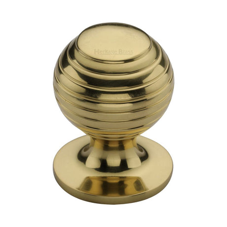This is an image of a Heritage Brass - Cabinet Knob Beehive Design 32mm Polished Brass Finish, v976-32-pb that is available to order from T.H Wiggans Ironmongery in Kendal.