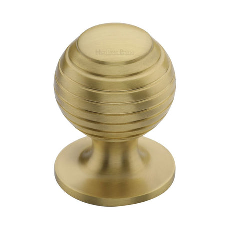 This is an image of a Heritage Brass - Cabinet Knob Beehive Design 32mm Satin Brass Finish, v976-32-sb that is available to order from T.H Wiggans Ironmongery in Kendal.