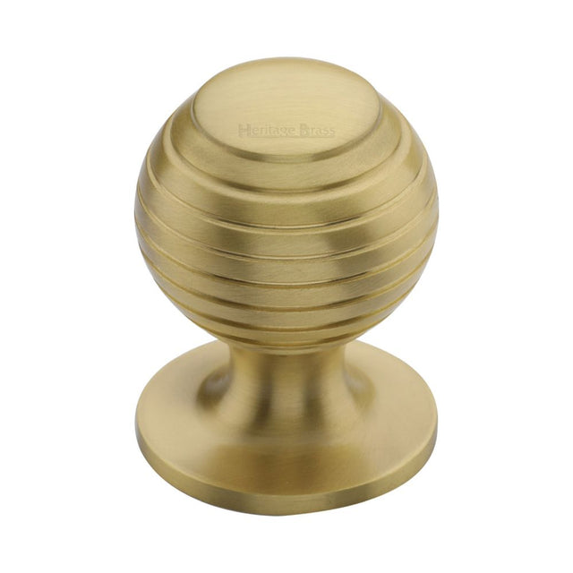 This is an image of a Heritage Brass - Cabinet Knob Beehive Design 32mm Satin Brass Finish, v976-32-sb that is available to order from T.H Wiggans Ironmongery in Kendal.