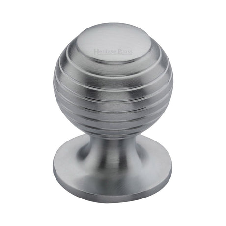 This is an image of a Heritage Brass - Cabinet Knob Beehive Design 32mm Satin Chrome Finish, v976-32-sc that is available to order from T.H Wiggans Ironmongery in Kendal.