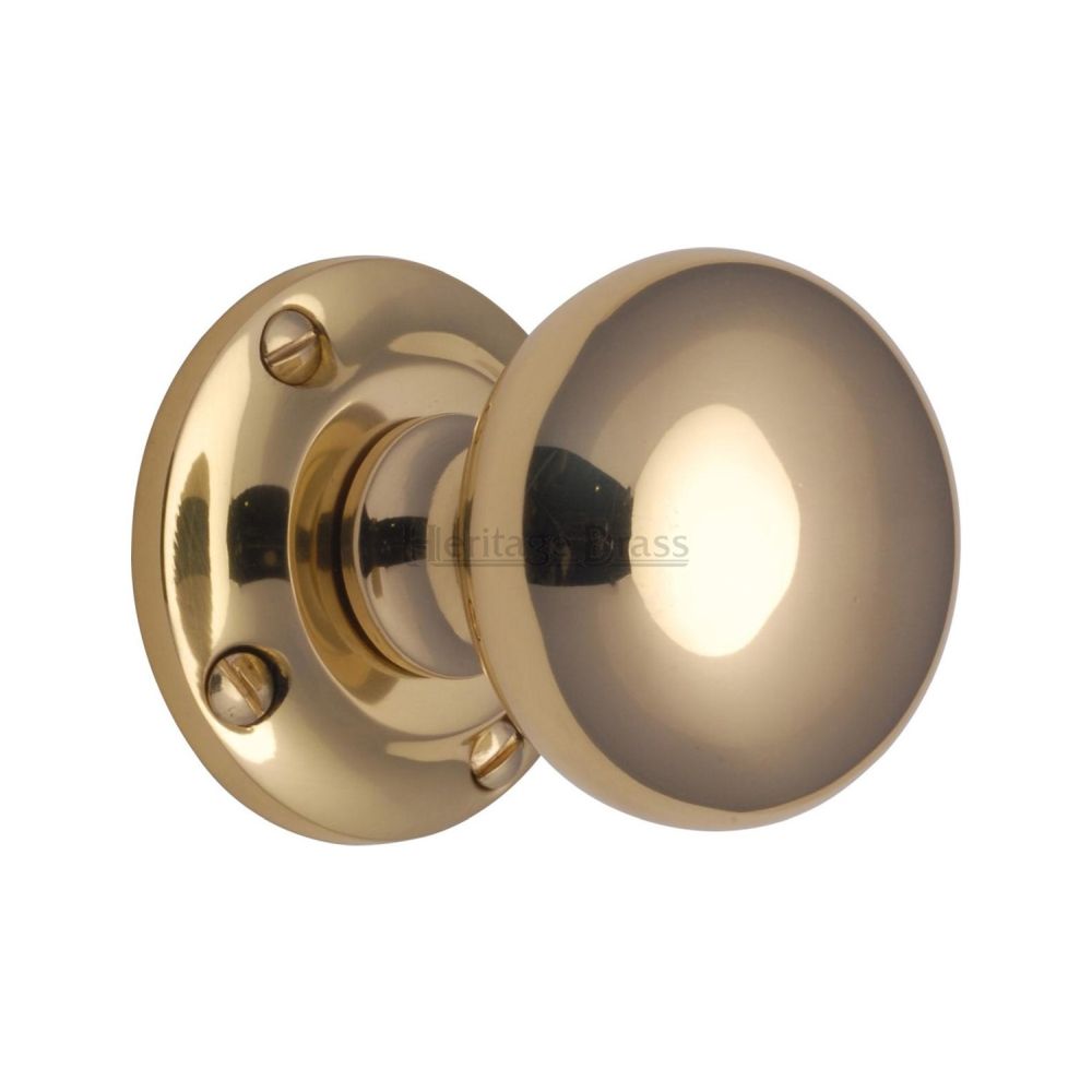 This is an image of a Heritage Brass - Mortice Knob on Rose Victoria Design Polished Brass Finish, v980-pb that is available to order from T.H Wiggans Ironmongery in Kendal.