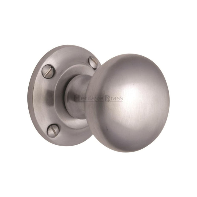 This is an image of a Heritage Brass - Mortice Knob on Rose Victoria Design Satin Chrome Finish, v980-sc that is available to order from T.H Wiggans Ironmongery in Kendal.