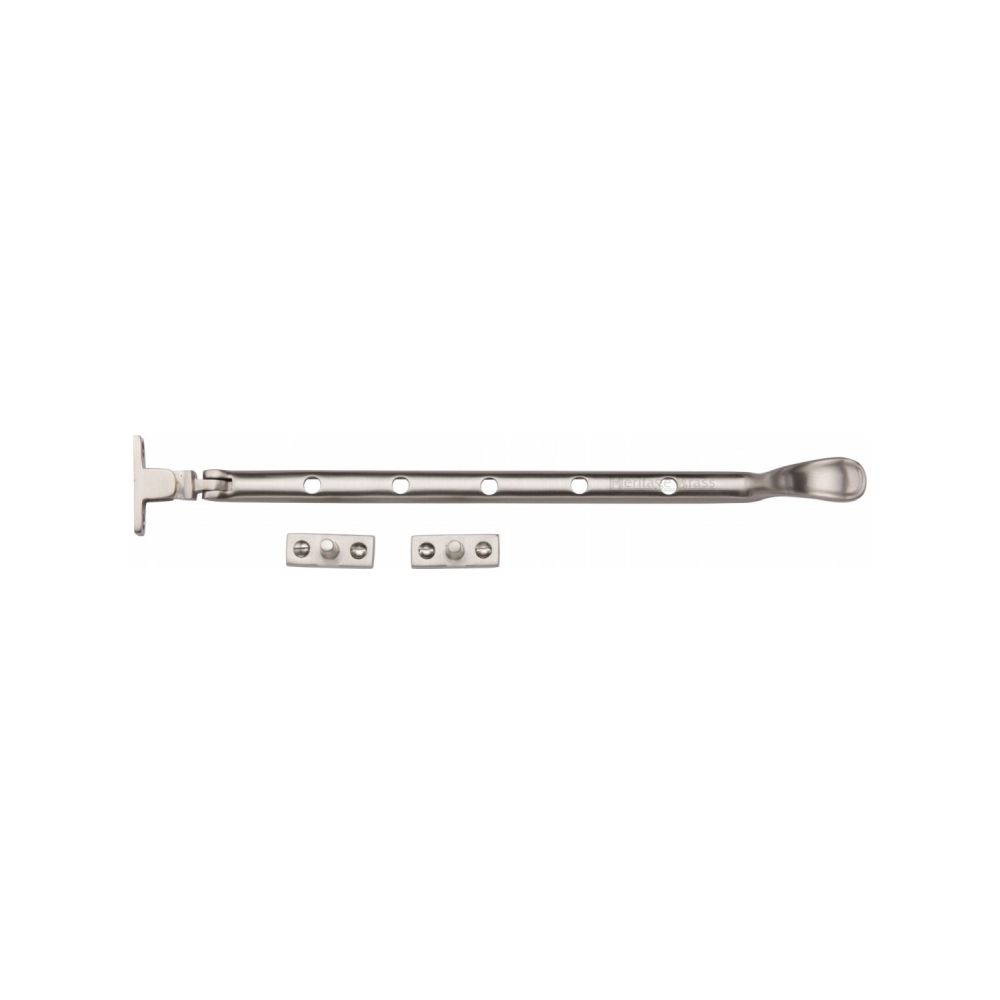 This is an image of a Heritage Brass - Casement Window Stay Spoon Pattern 12" Satin Nickel Finish, v990-12-sn that is available to order from T.H Wiggans Ironmongery in Kendal.
