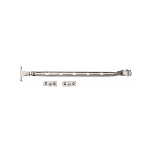 This is an image of a Heritage Brass - Casement Window Stay Spoon Pattern 12" Satin Nickel Finish, v990-12-sn that is available to order from T.H Wiggans Ironmongery in Kendal.