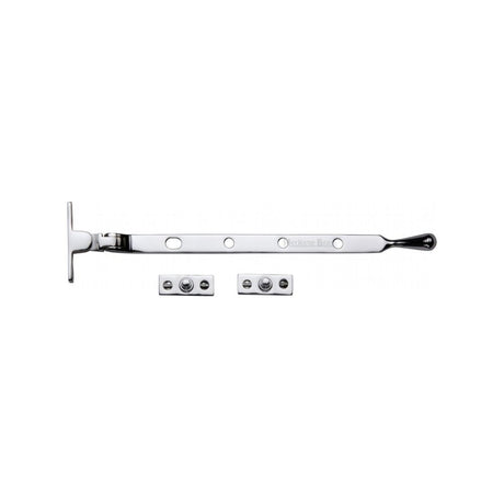 This is an image of a Heritage Brass - Casement Window Stay Ball Design 10" Polished Chrome Finish, v992-10-pc that is available to order from T.H Wiggans Ironmongery in Kendal.
