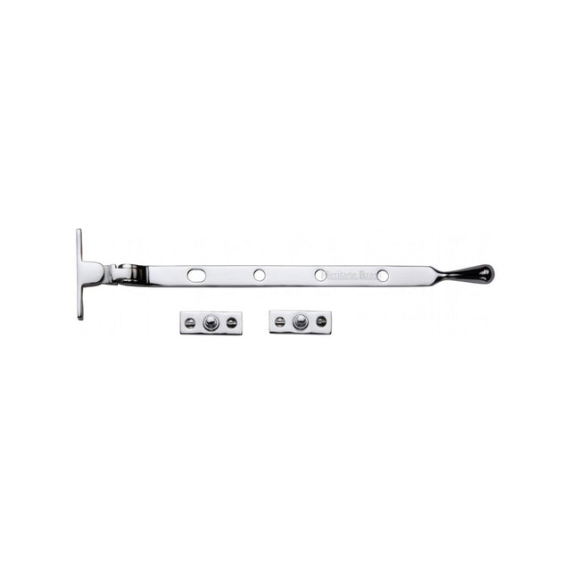 This is an image of a Heritage Brass - Casement Window Stay Ball Design 10" Polished Chrome Finish, v992-10-pc that is available to order from T.H Wiggans Ironmongery in Kendal.