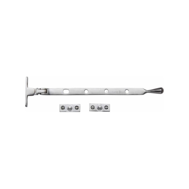 This is an image of a Heritage Brass - Casement Window Stay Ball Design 10" Satin Chrome Finish, v992-10-sc that is available to order from T.H Wiggans Ironmongery in Kendal.