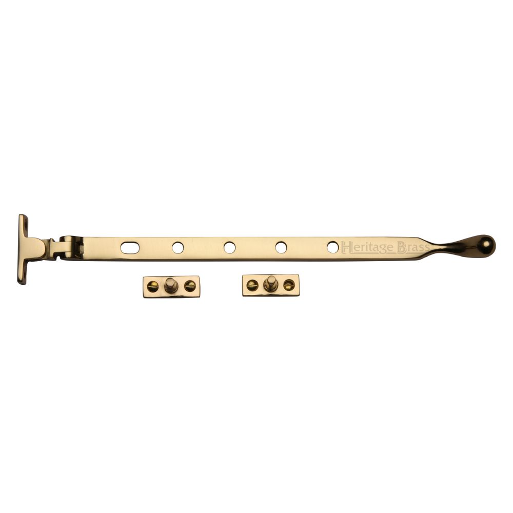 This is an image of a Heritage Brass - Casement Window Stay Ball Design 12" Polished Brass Finish, v992-12-pb that is available to order from T.H Wiggans Ironmongery in Kendal.