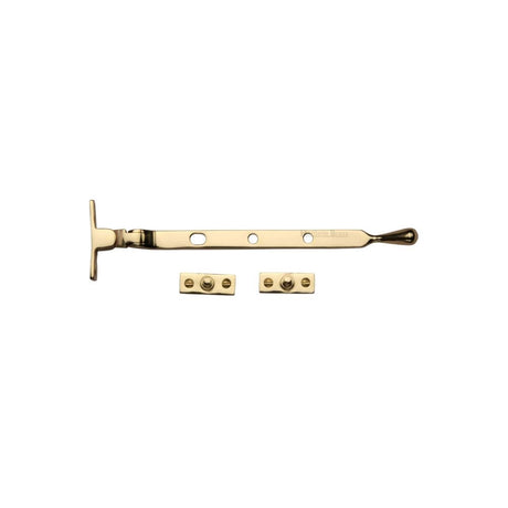 This is an image of a Heritage Brass - Casement Window Stay Ball Design 8" Polished Brass Finish, v992-8-pb that is available to order from T.H Wiggans Ironmongery in Kendal.