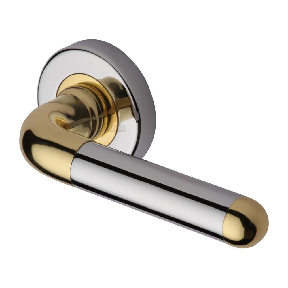 This is an image of a Heritage Brass - Door Handle Lever Latch on Round Rose Vienna Design Chrome & Br, vie1920-cb that is available to order from T.H Wiggans Ironmongery in Kendal.