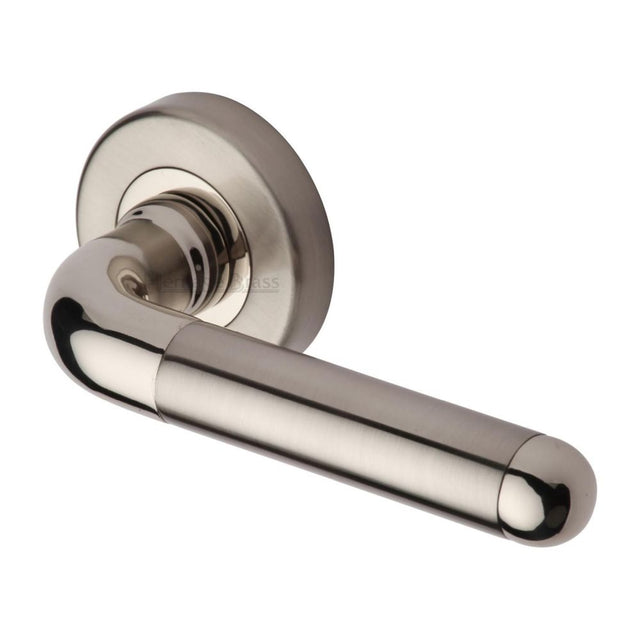 This is an image of a Heritage Brass - Door Handle Lever Latch on Round Rose Vienna Design Mercury Fin, vie1920-mc that is available to order from T.H Wiggans Ironmongery in Kendal.
