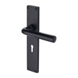 This is an image of a Heritage Brass - Octave Lever Lock Door Handle on 200mm Plate Matt Black finish, vt5900-bkmt that is available to order from T.H Wiggans Ironmongery in Kendal.