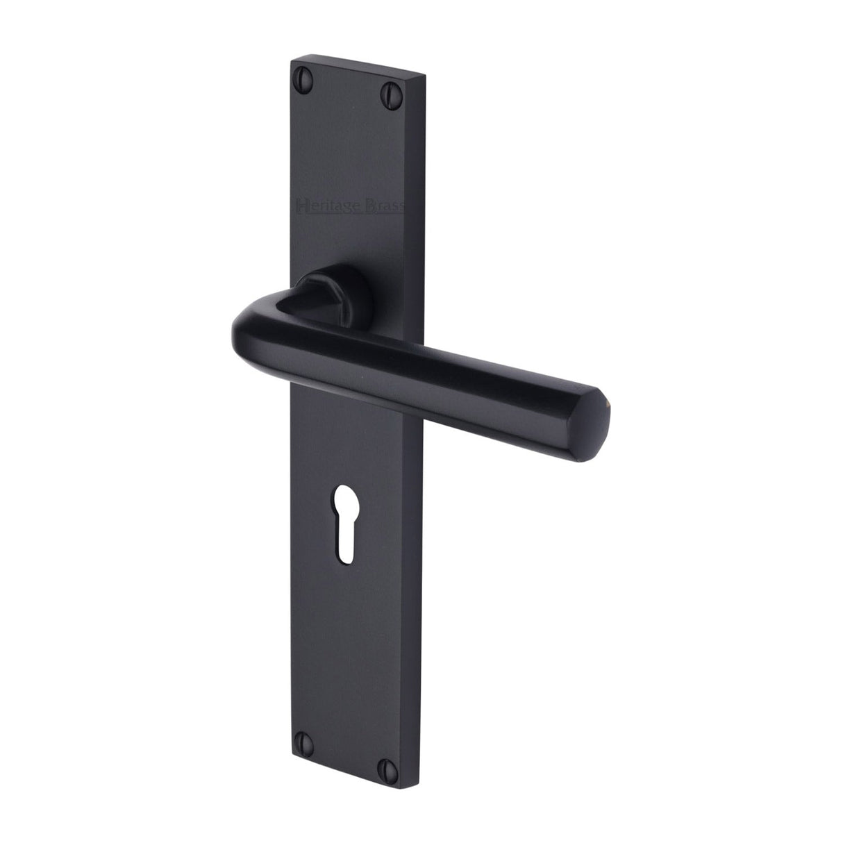 This is an image of a Heritage Brass - Octave Lever Lock Door Handle on 200mm Plate Matt Black finish, vt5900-bkmt that is available to order from T.H Wiggans Ironmongery in Kendal.