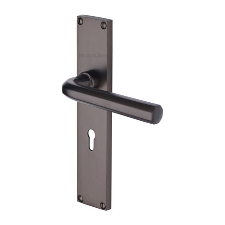 This is an image of a Heritage Brass - Octave Lever Lock Door Handle on 200mm Plate Matt Bronze finish, vt5900-mb that is available to order from T.H Wiggans Ironmongery in Kendal.