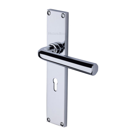 This is an image of a Heritage Brass - Octave Lever Lock Door Handle on 200mm Plate Polished Chrome finish, vt5900-pc that is available to order from T.H Wiggans Ironmongery in Kendal.