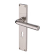 This is an image of a Heritage Brass - Octave Lever Lock Door Handle on 200mm Plate Satin Nickel finish, vt5900-sn that is available to order from T.H Wiggans Ironmongery in Kendal.