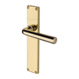 This is an image of a Heritage Brass - Octave Lever Latch Door Handle on 200mm Plate Polished Brass finish, vt5910-pb that is available to order from T.H Wiggans Ironmongery in Kendal.